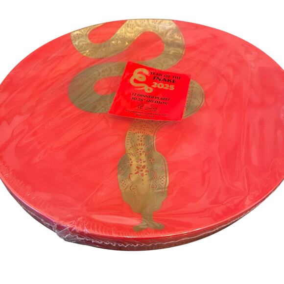 Chinese New Year Disposable Dinner Plates 10.25in Red & Gold Snake Set of 12 New - Picture 4 of 10